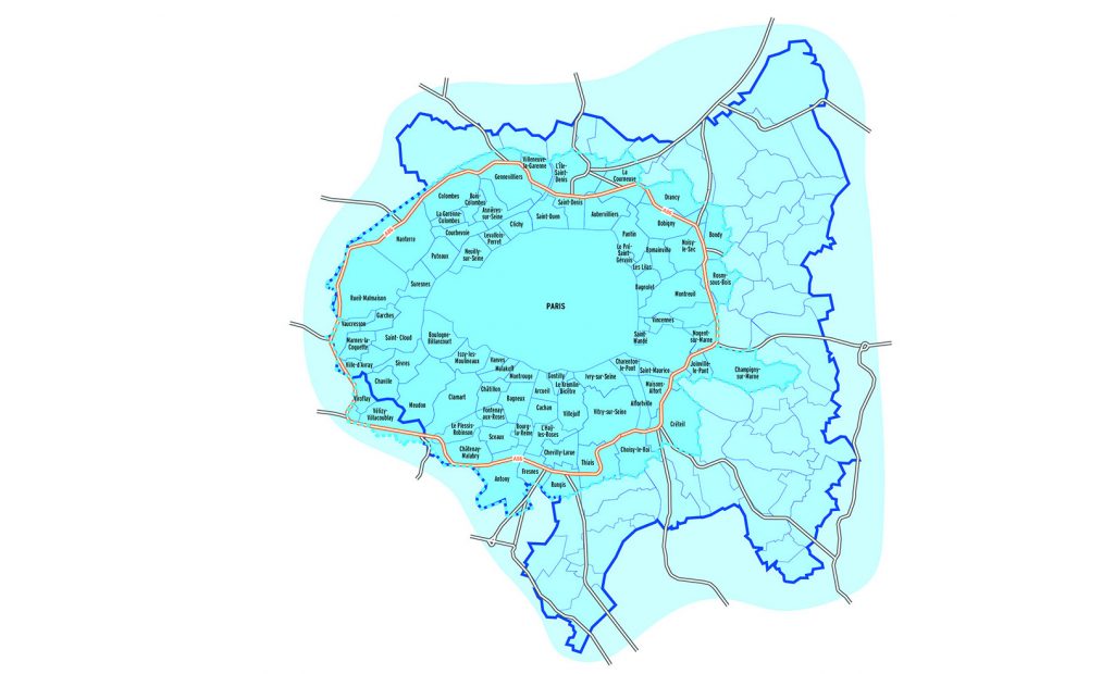 La carte de la "Zone à faibles émissions" du Grand Paris
